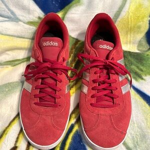 Adidas, red and silver women’s size 11 sneakers in like new condition